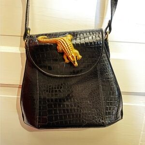 Black Crocodile Pattern Shoulder Bag